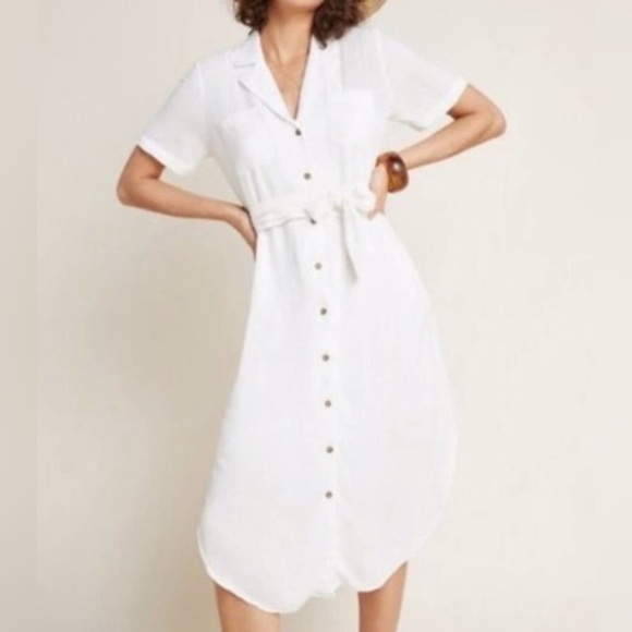 Anthropologie | Maeve Aria Textured Cream White Cotton Button Shirtdress size M - Picture 1 of 10